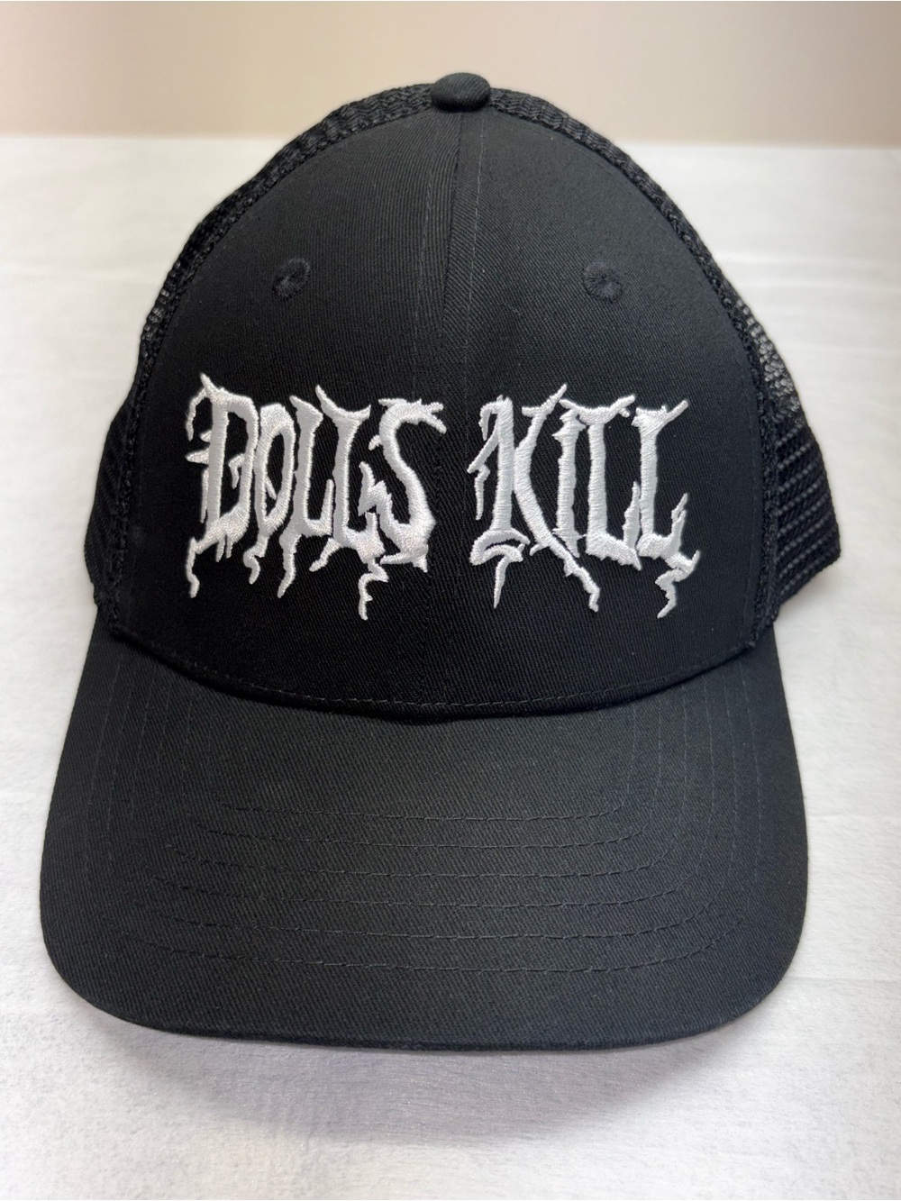 Dolls Kill Black Cap with White Gothic Embroidered Logo